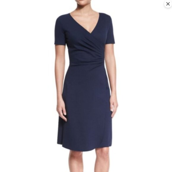 Armani Collezioni Milano Jersey Faux Wrap Navy Midi Dress Minimalist - Picture 14 of 16